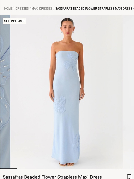 Peppermayo Dresses & Skirts - Peppermayo Pale Blue Strapless Beaded Flower Maxi Dress